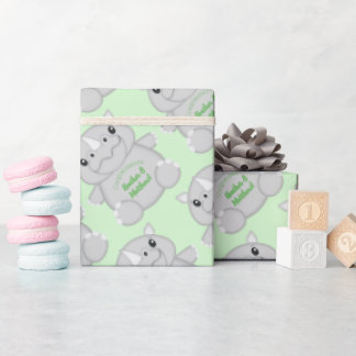 Rhino Baby Shower Green Wrapping Paper