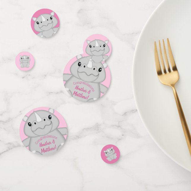 Rhino Baby Shower Pink Confetti (Group)