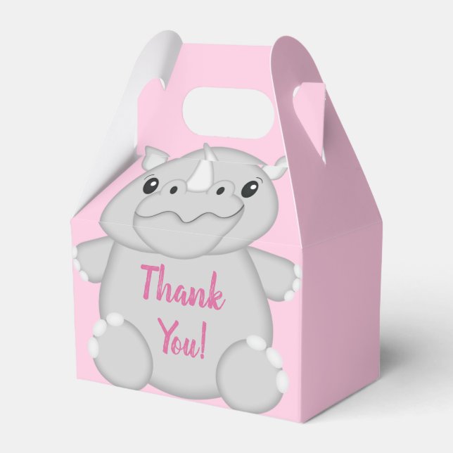Rhino Baby Shower Pink Favour Box (Front Side)
