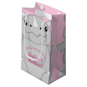 Rhino Baby Shower Pink Small Gift Bag