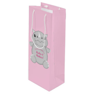 Rhino Baby Shower Pink Wine Gift Bag