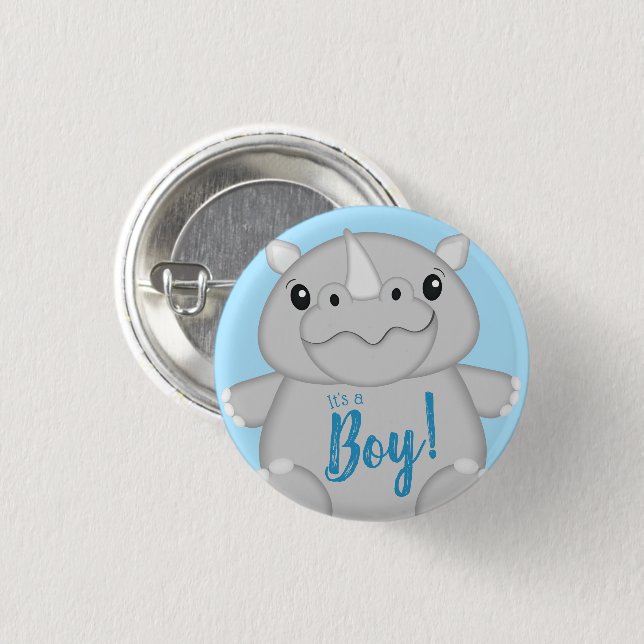 Rhino Baby Shower Safari Blue 3 Cm Round Badge (Front & Back)