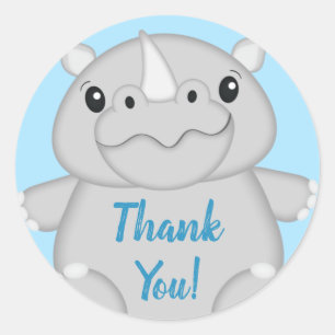 Rhino Baby Shower Safari Blue Classic Round Sticker
