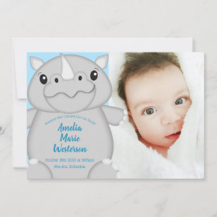 Rhino Baby Shower Safari Blue Invitation