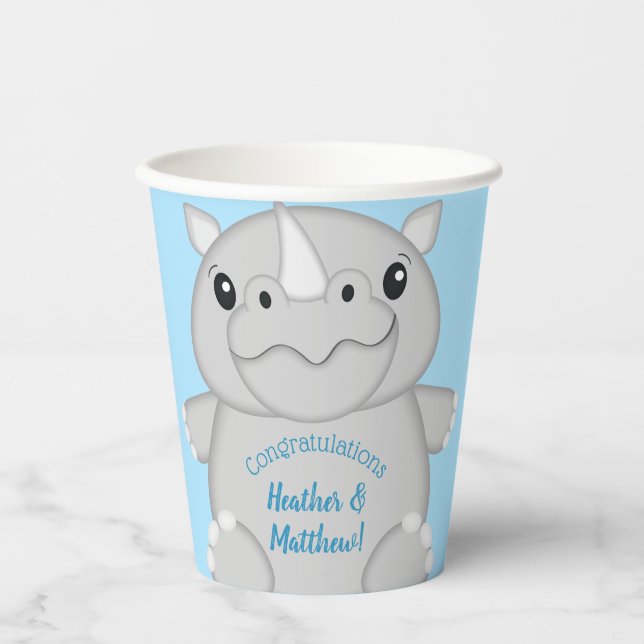 Rhino Baby Shower Safari Blue Paper Cups (Front)