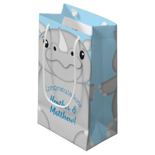 Rhino Baby Shower Safari Blue Small Gift Bag