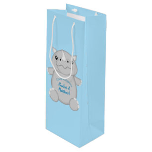 Rhino Baby Shower Safari Blue Wine Gift Bag