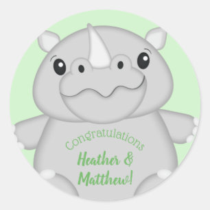 Rhino Baby Shower Safari Classic Round Sticker