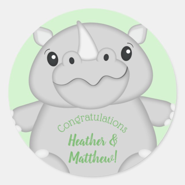 Rhino Baby Shower Safari Classic Round Sticker (Front)