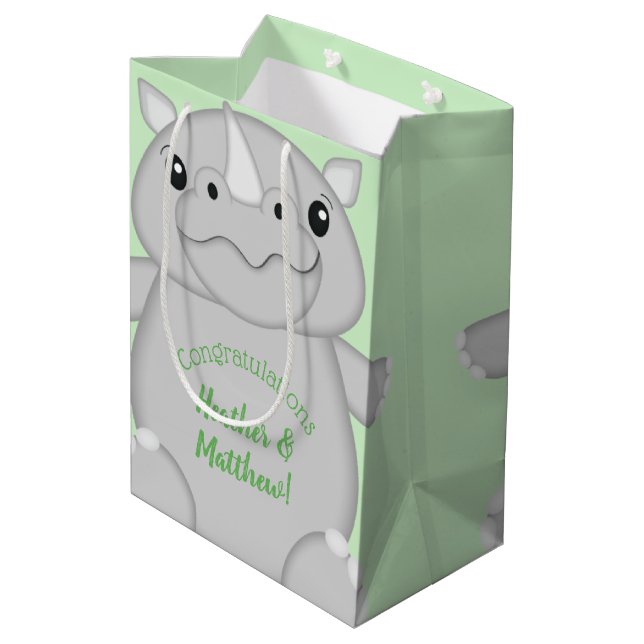 Rhino Baby Shower Safari Medium Gift Bag (Back Angled)