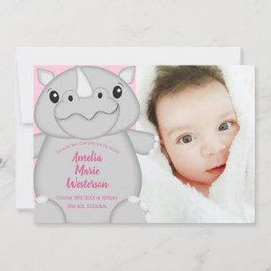 Rhino Baby Shower Safari Pink Girl Invitation
