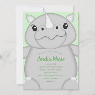 Rhino Birthday Party Green Invitation