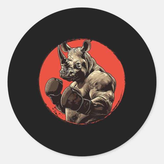 Rhino Boxer Fighter Boxing  Classic Round Sticker (Front)