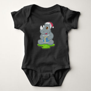 Rhino Christmas Santa hat Baby Bodysuit