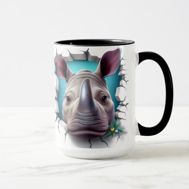 Rhino coming out of a cracked wall mug (Right)