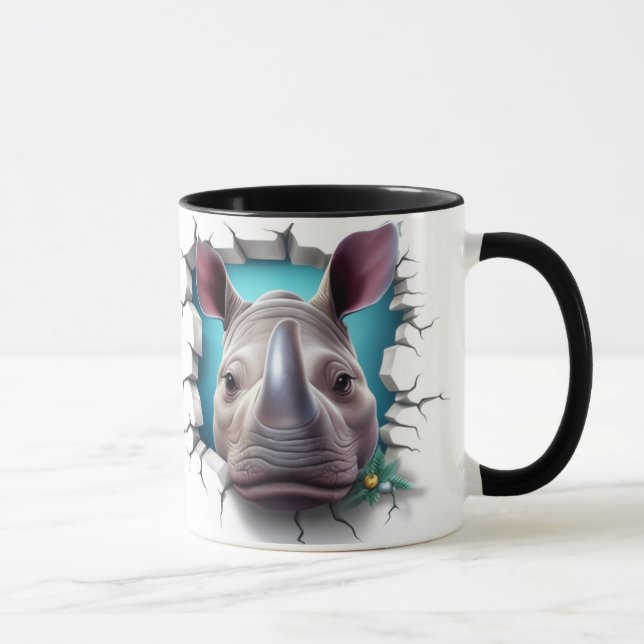 Rhino coming out of a cracked wall mug (Right)