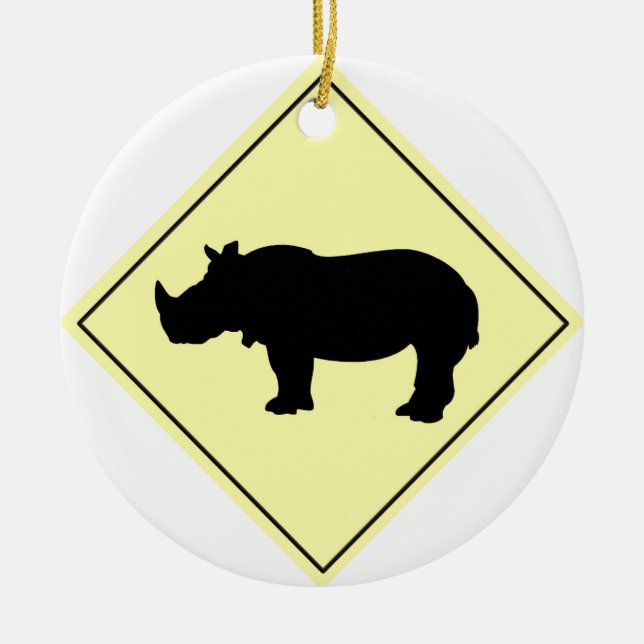 Rhino Crossing Sign Ceramic Tree Decoration (Front)