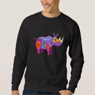 Rhino Dia De Los Muertos Colourful Day Of Dead Sug Sweatshirt