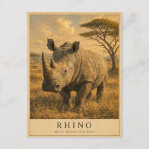 Rhino East African Savanna VINTAGE Postcard