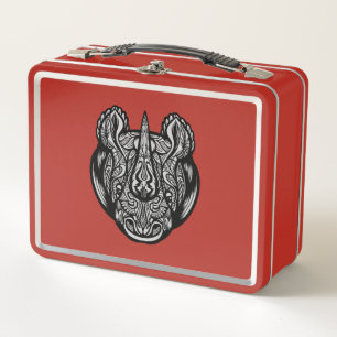 Rhino Face Ornamental design Metal Lunch Box