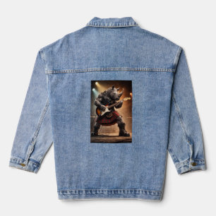Rhino Guitarist in Kilt Rocking Out Denim Jacket
