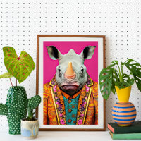 Rhino in Funky Suit Portrait Animal Fashion Art 