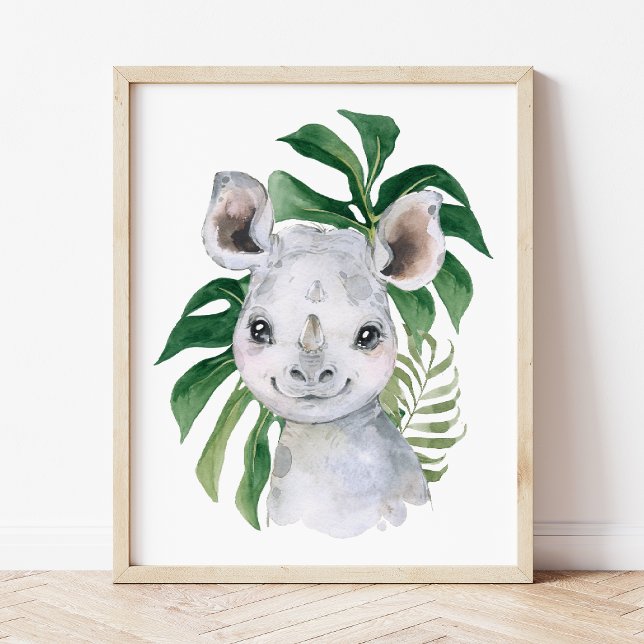 Rhino, Jungle Animals, Safari Animals, Palm Leaves Poster (Creator Uploaded)