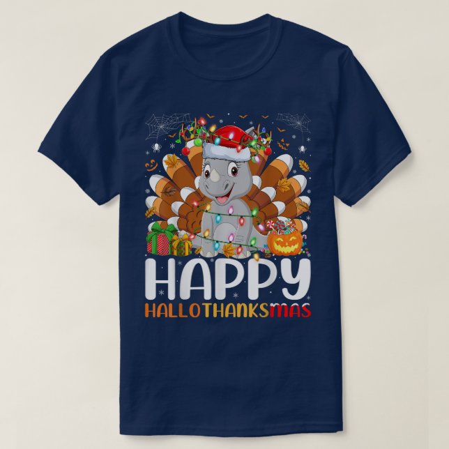 Rhino Lover Halloween Christmas Happy Hallothanksm T-Shirt (Design Front)