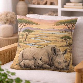 Rhino Mama And Calf Safari Animals  Cushion