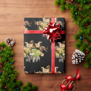Rhino mum and calf wildlife frame Wrapping Paper
