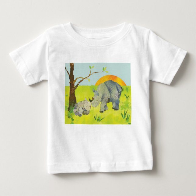 Rhino Mum & Baby Baby T-Shirt (Front)
