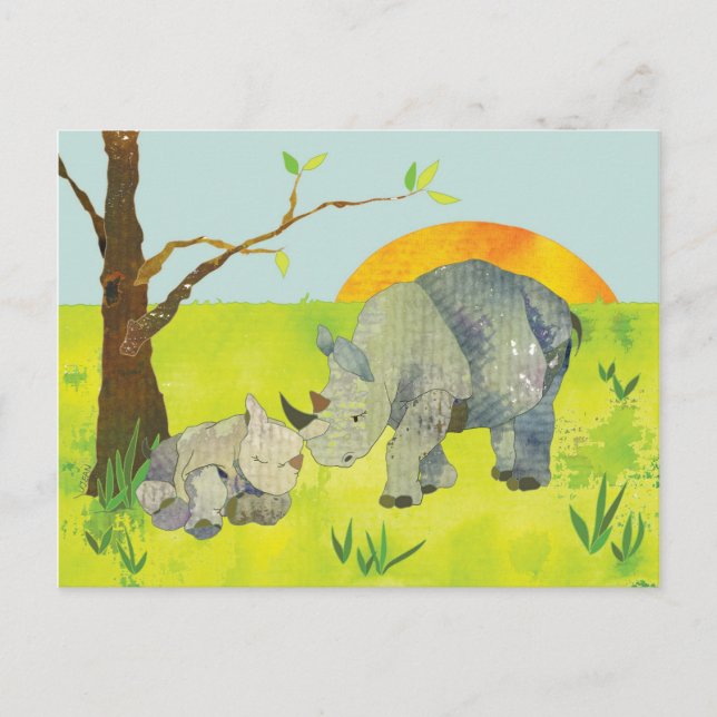 Rhino Mum & Baby Postcard (Front)