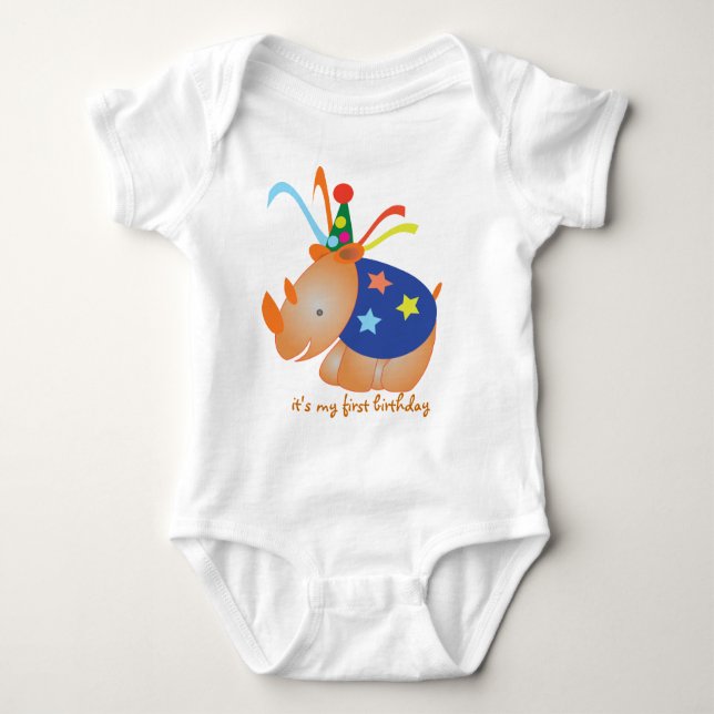 Rhino: my first birthday baby bodysuit (Front)