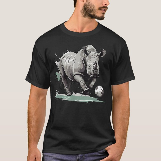 Rhino Playing Soccer Funny T-Shirt (Front)