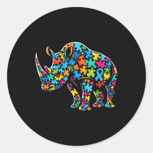 Rhino Puzzle Autism Awareness Autistic Womens Mens Classic Round Sticker