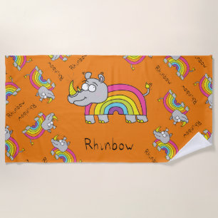 Rhino Rainbow Cute Kids Rhinoceros Beach Towel