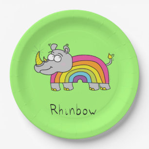 Rhino Rainbow Cute Kids Rhinoceros Paper Plate