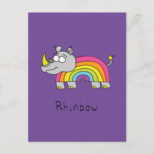 Rhino Rainbow Cute Kids Rhinoceros Postcard (Front)
