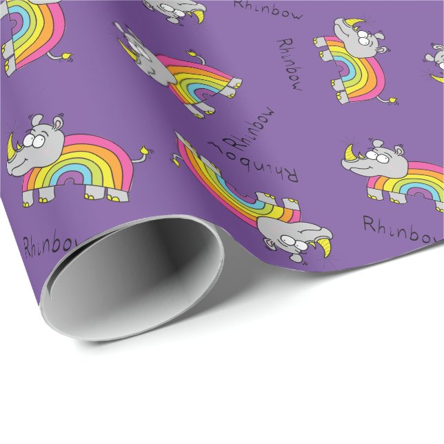 Rhino Rainbow Cute Kids Rhinoceros Wrapping Paper (Roll Corner)