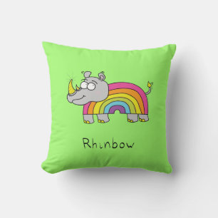Rhino Rainbow Funny Cute Kids Rhinoceros Cushion