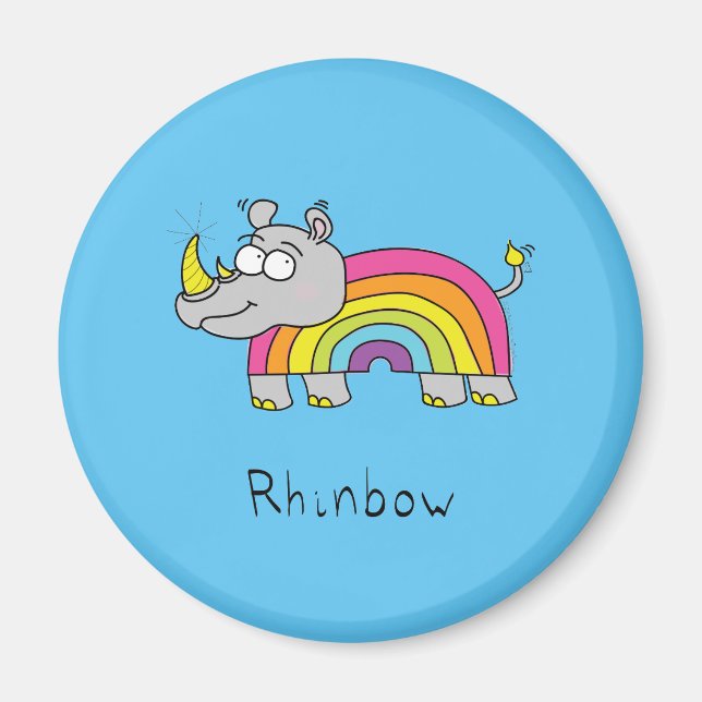 Rhino Rainbow Funny Cute Kids Rhinoceros Magnet (Front)