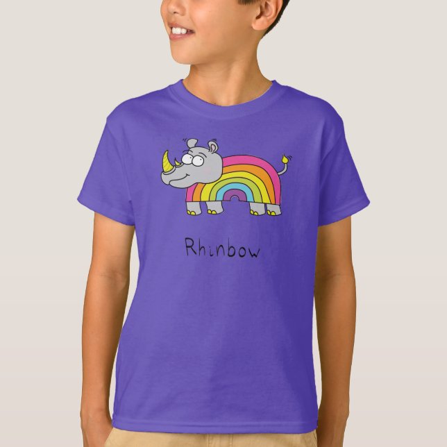 Rhino Rainbow Funny Kids T-Shirt (Front)