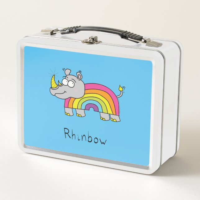 Rhino Rainbow Rhinoceros Kids Cute Metal Lunch Box (Front)