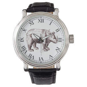 Rhino - Renaissance Style Drawing of a Rhinoceros Watch