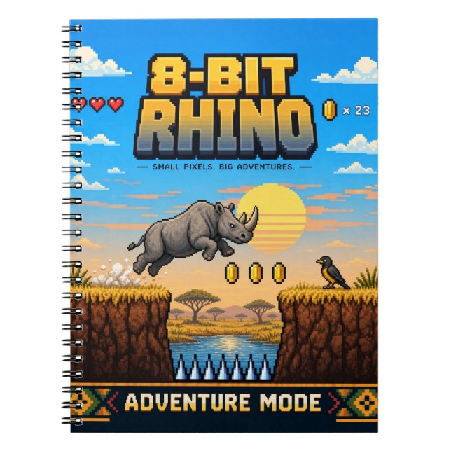 Rhino, Retro 8-Bit Pixel Art Notebook (Front)