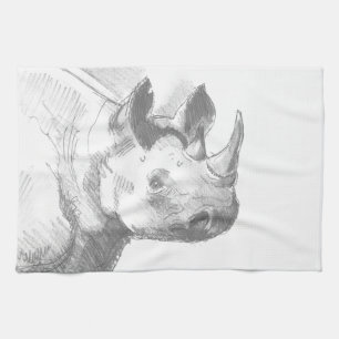 Rhino Rhinoceros Pencil Drawing sketch Tea Towel