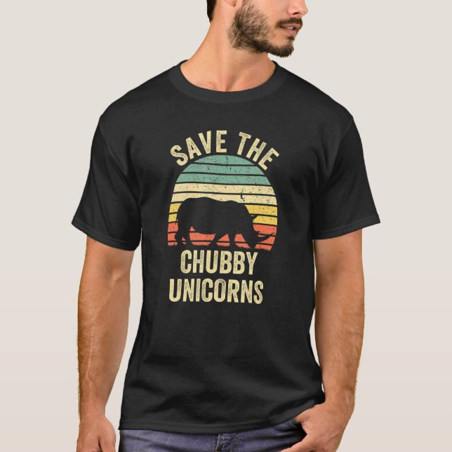 Rhino Rhinoceros Safe The Chubby Unicorn Retro Des T-Shirt (Front)