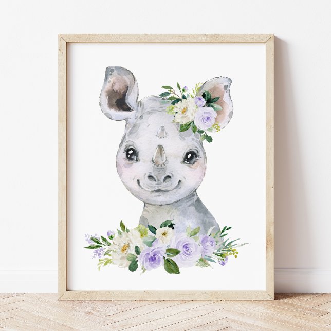 Rhino, Safari, Purple Flowers, Gender Neutral Photo Print (Creator Uploaded)