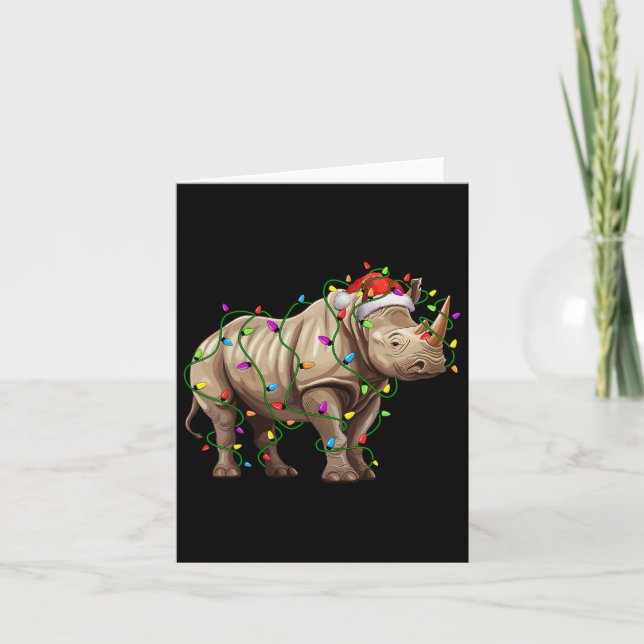 Rhino Santa Christmas Tree Lighting Xmas Funny  Card (Front)