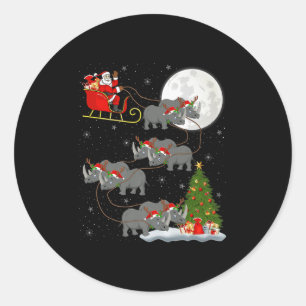 Rhino Santa Sleigh Flying Funny Magical Christmas  Classic Round Sticker
